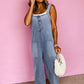 Wide Strap Denim Overalls with Pockets
