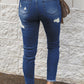 Drawstring Distressed Raw Hem Jeans with Pockets