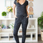 Heathered Drawstring Waist V-Neck Jumpsuit