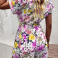 Floral Drawstring Lapel Collar Romper with Pockets
