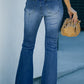 Distressed Button-Fly Flare Jeans