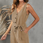 Tie-Waist Buttoned Plunge Sleeveless Romper