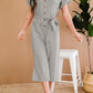 Button Front Belted Cropped Jumpsuit with Pockets