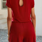 Drawstring Waist Short Sleeve Romper with Pockets