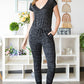 Heathered Drawstring Waist V-Neck Jumpsuit