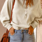 Snap Front  Raglan Sleeve Waffle-Knit Top
