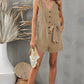 Tie-Waist Buttoned Plunge Sleeveless Romper