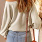 Snap Front  Raglan Sleeve Waffle-Knit Top