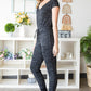 Heathered Drawstring Waist V-Neck Jumpsuit