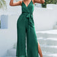 Tie Belt Spaghetti Strap Slit Jumpsuit