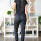 Heathered Drawstring Waist V-Neck Jumpsuit