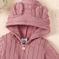 Baby Textured Button Front Hooded Jumpsuit with Ears