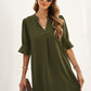 Puff Sleeve Notched Mini Shift Dress