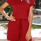 Drawstring Waist Short Sleeve Romper with Pockets