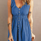 Button Front Empire Waist Sleeveless Slit Dress