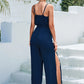 Tie Belt Spaghetti Strap Slit Jumpsuit