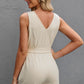 Button Front Belted Sleeveless Romper