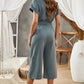Button Front Belted Cropped Jumpsuit with Pockets