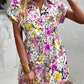 Floral Drawstring Lapel Collar Romper with Pockets