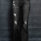 Distressed Raw Hem Flare Jeans
