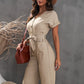 Button Front Belted Cropped Jumpsuit with Pockets