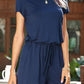 Drawstring Waist Short Sleeve Romper with Pockets