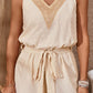Swiss Dot Contrast Tie Waist Romper