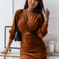 Twist Front Ruched Cutout Mini Dress
