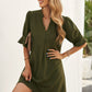 Puff Sleeve Notched Mini Shift Dress