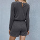 Drawstring Waist Long Sleeve Romper