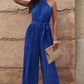 Accordion Pleated Belted Grecian Neck Sleeveless Jumpsuit