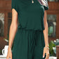 Drawstring Waist Short Sleeve Romper with Pockets