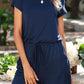 Drawstring Waist Short Sleeve Romper with Pockets