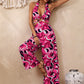 Abstract Print Halter Neck Cutout Wide Leg Jumpsuit