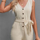 Button Front Belted Sleeveless Romper