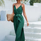 Tie Belt Spaghetti Strap Slit Jumpsuit
