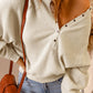 Snap Front  Raglan Sleeve Waffle-Knit Top
