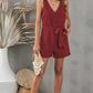 Tie-Waist Buttoned Plunge Sleeveless Romper