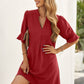 Puff Sleeve Notched Mini Shift Dress