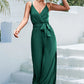 Tie Belt Spaghetti Strap Slit Jumpsuit