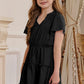 Girls Frilled Notched Neck Puff Sleeve Dress
