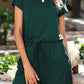 Drawstring Waist Short Sleeve Romper with Pockets