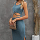 Crisscross Cutout Scoop Neck Slit Midi Dress