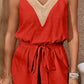 Swiss Dot Contrast Tie Waist Romper