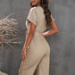 Button Front Belted Cropped Jumpsuit with Pockets