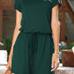 Drawstring Waist Short Sleeve Romper with Pockets