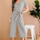 Button Front Belted Cropped Jumpsuit with Pockets