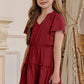 Girls Frilled Notched Neck Puff Sleeve Dress