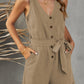 Tie-Waist Buttoned Plunge Sleeveless Romper