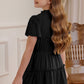 Girls Frilled Notched Neck Puff Sleeve Dress